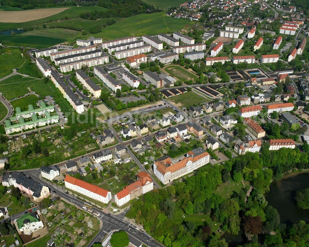 Lauenhain from above - Residential area construction site of a mixed development with multi-family houses and single-family houses- New building at the in Lauenhain in the state Saxony, Germany