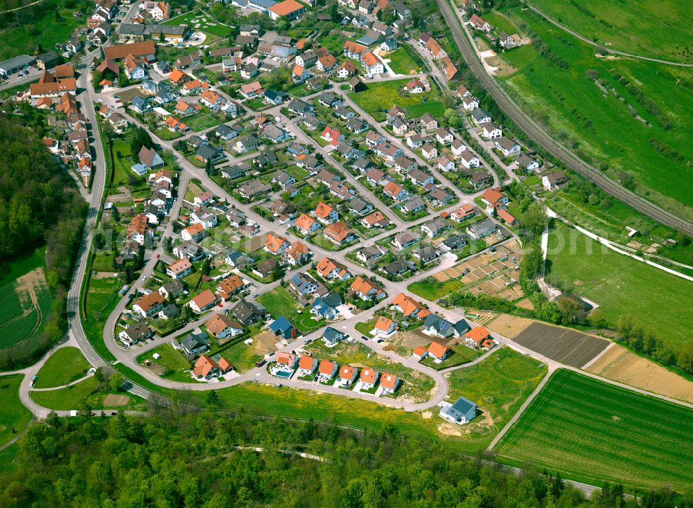 Aerial image Lonsee - Residential area construction site of a mixed development with multi-family houses and single-family houses- New building at the in Lonsee in the state Baden-Wuerttemberg, Germany