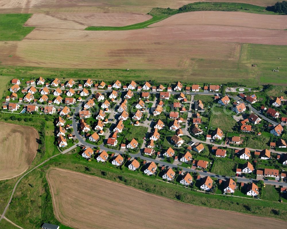 Mühlbach from above - Residential area construction site of a mixed development with multi-family houses and single-family houses- New building at the in Mühlbach in the state Saxony, Germany