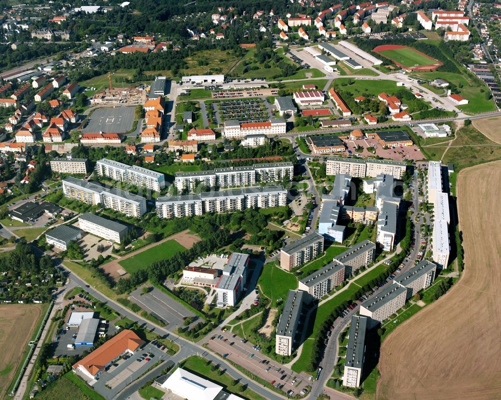 Aerial photograph Neubau - Residential area construction site of a mixed development with multi-family houses and single-family houses- New building at the in Neubau in the state Saxony, Germany