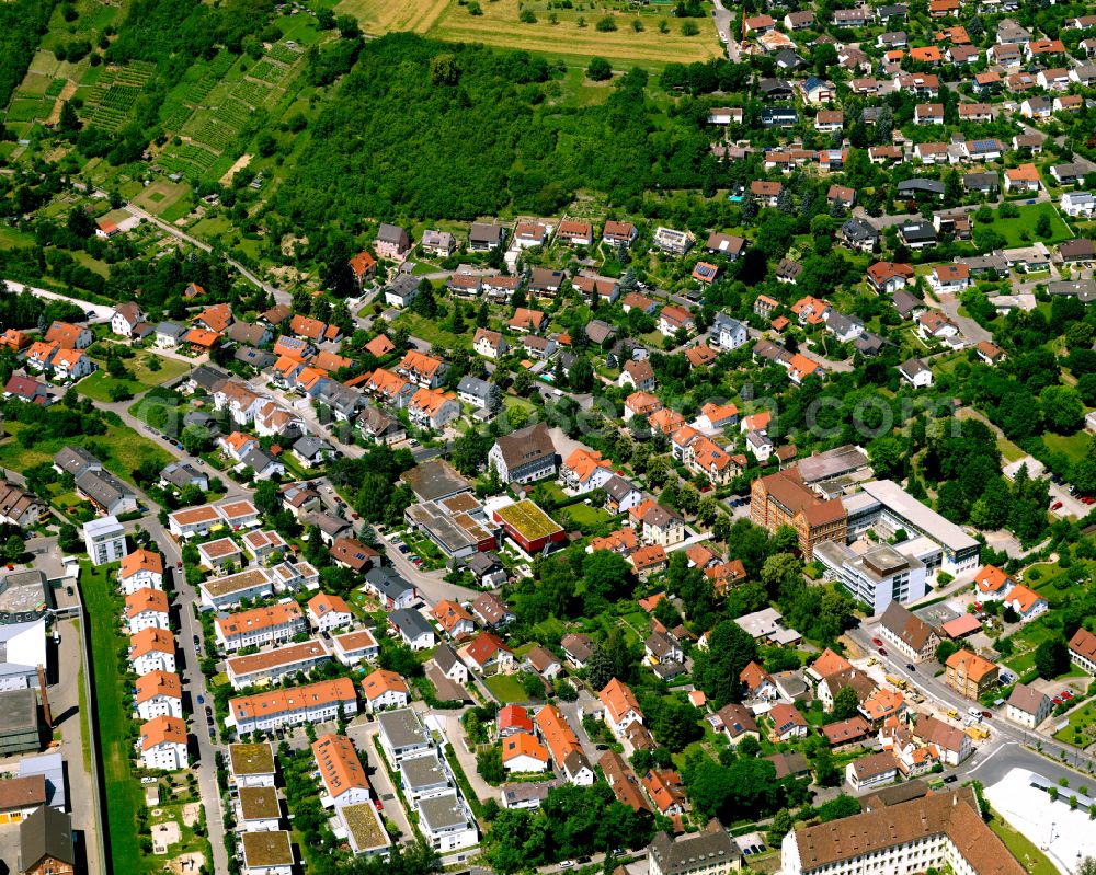 Rottenburg am Neckar from the bird's eye view: Residential area construction site of a mixed development with multi-family houses and single-family houses- New building at the in Rottenburg am Neckar in the state Baden-Wuerttemberg, Germany