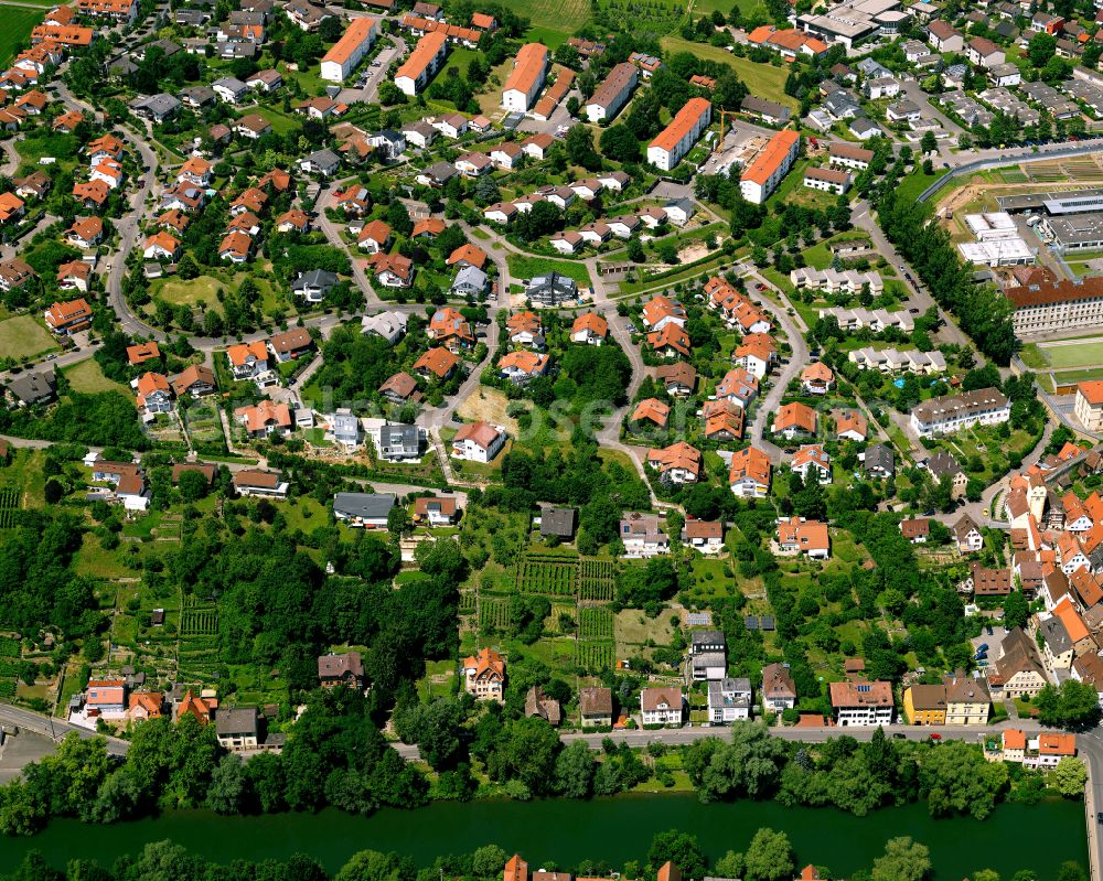 Aerial image Rottenburg am Neckar - Residential area construction site of a mixed development with multi-family houses and single-family houses- New building at the in Rottenburg am Neckar in the state Baden-Wuerttemberg, Germany