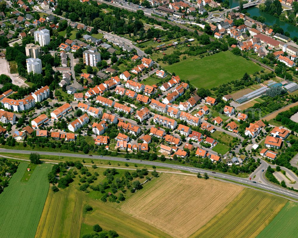 Aerial photograph Rottenburg am Neckar - Residential area construction site of a mixed development with multi-family houses and single-family houses- New building at the in Rottenburg am Neckar in the state Baden-Wuerttemberg, Germany