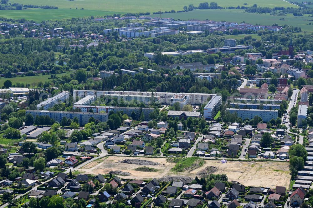 Aerial image Bernau - Residential area construction site of a mixed development with multi-family houses and single-family houses- New building at the Rutenfeld on street Kastanienweg - Grenzweg - Birkenweg in the district Ladeburg in Bernau in the state Brandenburg, Germany