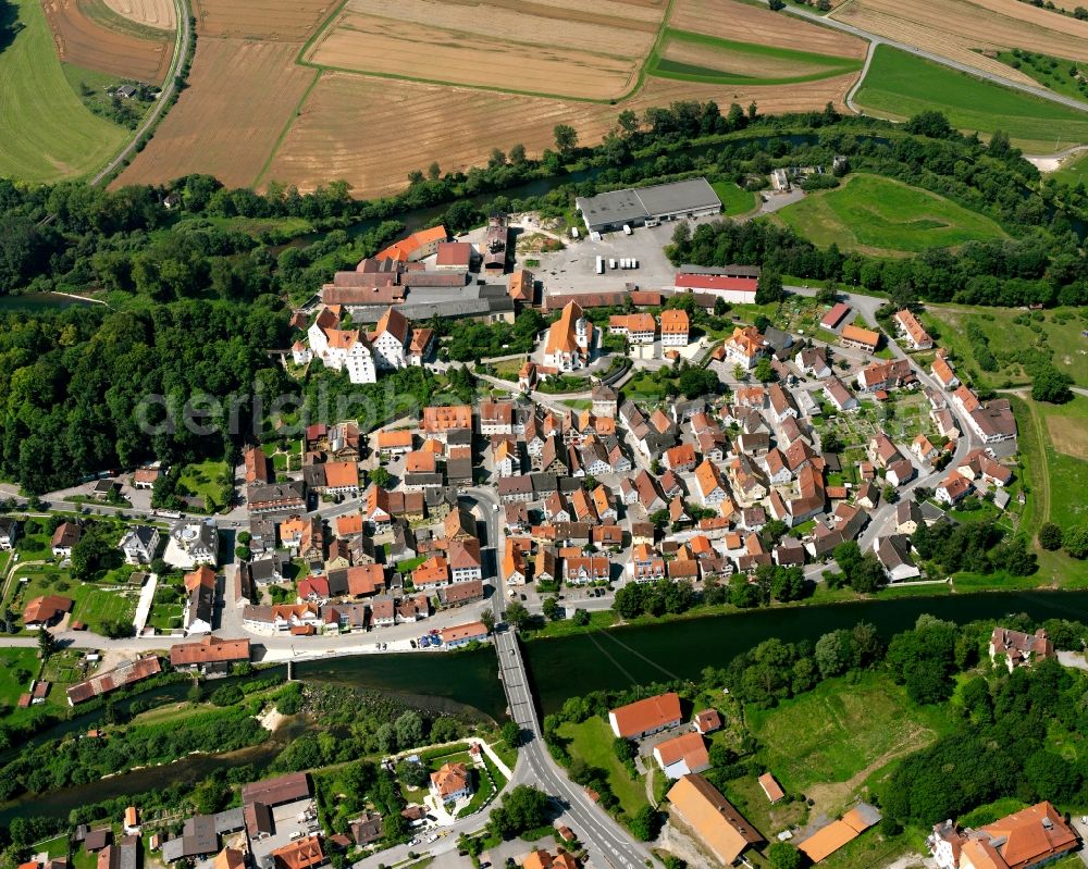 Scheer from the bird's eye view: Residential area construction site of a mixed development with multi-family houses and single-family houses- New building at the in Scheer in the state Baden-Wuerttemberg, Germany