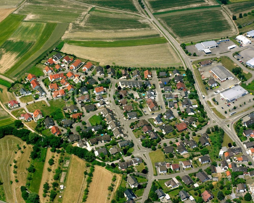 Schwarzach from above - Residential area construction site of a mixed development with multi-family houses and single-family houses- New building at the in Schwarzach in the state Baden-Wuerttemberg, Germany