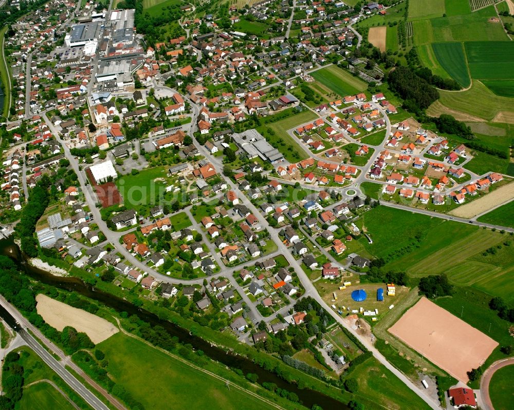 Schwerzen from above - Residential area construction site of a mixed development with multi-family houses and single-family houses- New building at the in Schwerzen in the state Baden-Wuerttemberg, Germany