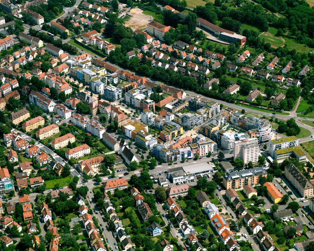 Aerial image Südstadt - Residential area construction site of a mixed development with multi-family houses and single-family houses- New building at the in Südstadt in the state Baden-Wuerttemberg, Germany