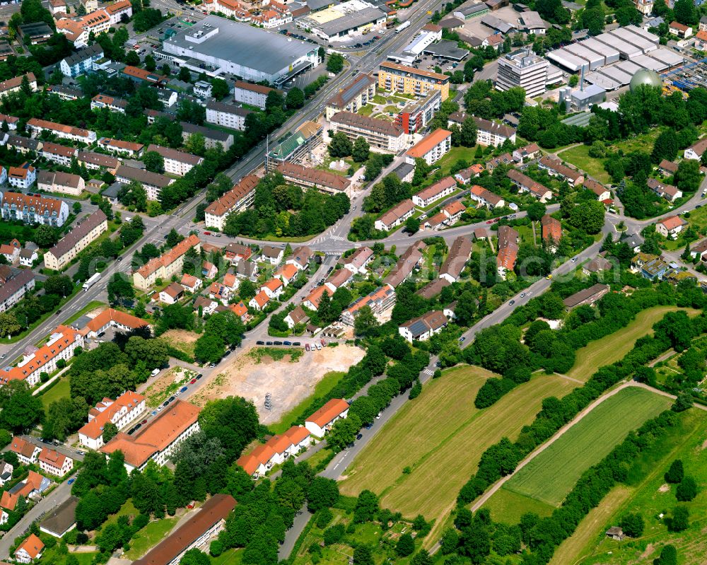 Aerial image Südstadt - Residential area construction site of a mixed development with multi-family houses and single-family houses- New building at the in Südstadt in the state Baden-Wuerttemberg, Germany