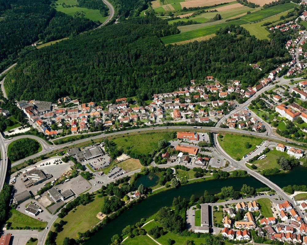 Sigmaringen from the bird's eye view: Residential area construction site of a mixed development with multi-family houses and single-family houses- New building at the in Sigmaringen in the state Baden-Wuerttemberg, Germany