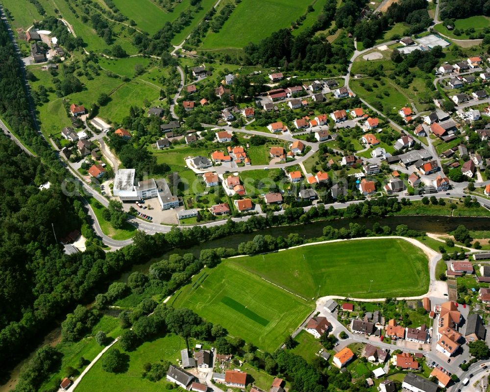 Aerial image Sigmaringendorf - Residential area construction site of a mixed development with multi-family houses and single-family houses- New building at the in Sigmaringendorf in the state Baden-Wuerttemberg, Germany