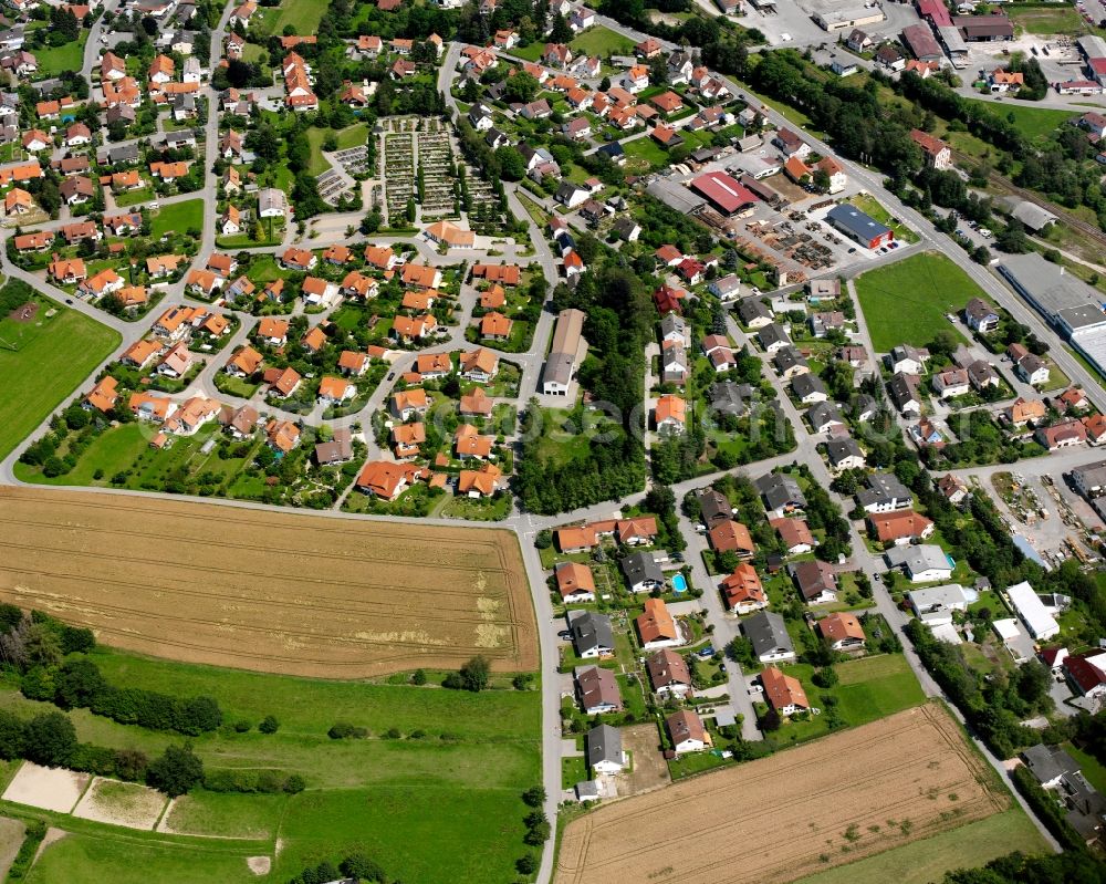 Aerial image Spöck - Residential area construction site of a mixed development with multi-family houses and single-family houses- New building at the in Spöck in the state Baden-Wuerttemberg, Germany