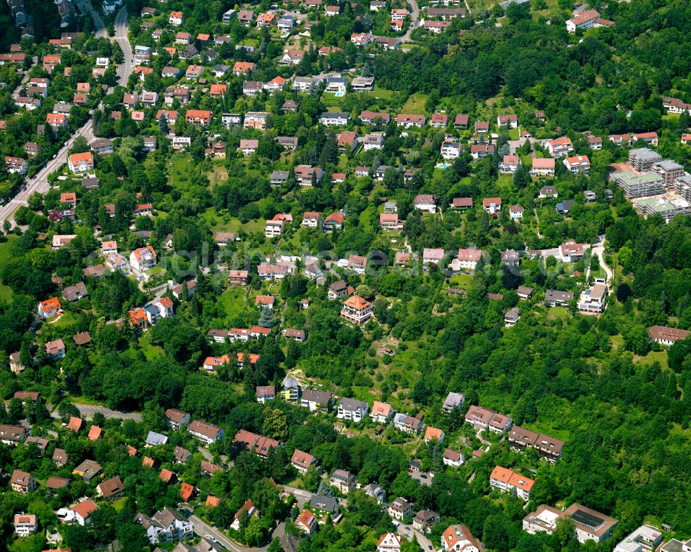 Tübingen from the bird's eye view: Residential area construction site of a mixed development with multi-family houses and single-family houses- New building at the in Tübingen in the state Baden-Wuerttemberg, Germany