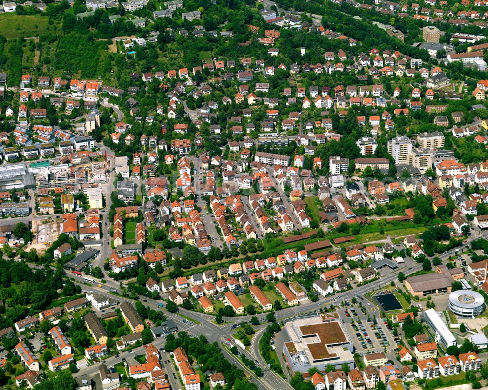 Tübingen from the bird's eye view: Residential area construction site of a mixed development with multi-family houses and single-family houses- New building at the in Tübingen in the state Baden-Wuerttemberg, Germany