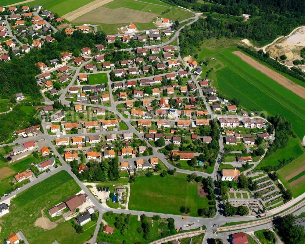 Veringenstadt from the bird's eye view: Residential area construction site of a mixed development with multi-family houses and single-family houses- New building at the in Veringenstadt in the state Baden-Wuerttemberg, Germany