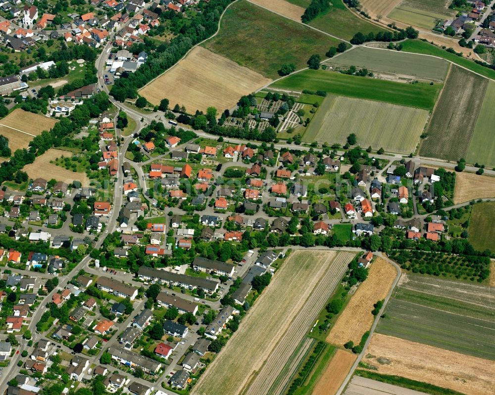 Weitenung from above - Residential area construction site of a mixed development with multi-family houses and single-family houses- New building at the in Weitenung in the state Baden-Wuerttemberg, Germany