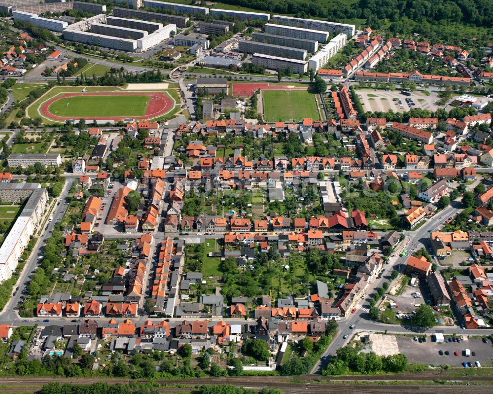 Aerial photograph Wernigerode - Residential area construction site of a mixed development with multi-family houses and single-family houses- New building at the in Wernigerode in the Harz in the state Saxony-Anhalt, Germany