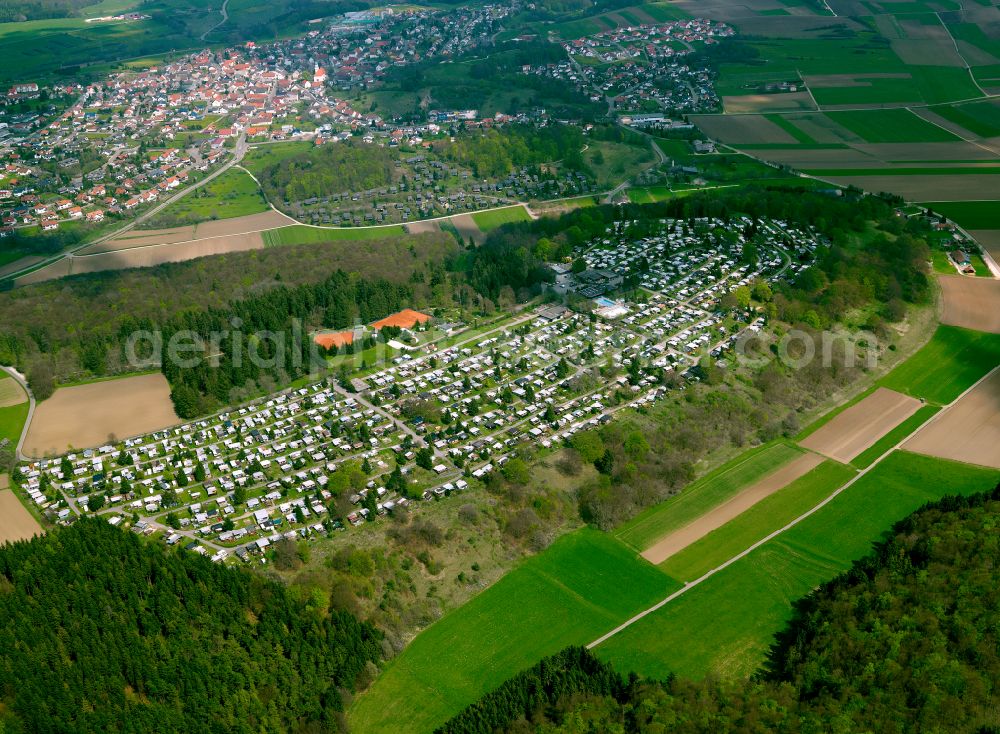 Westerheim from above - Residential area construction site of a mixed development with multi-family houses and single-family houses- New building at the in Westerheim in the state Baden-Wuerttemberg, Germany