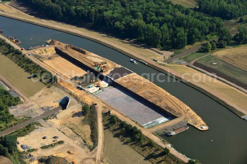 Wolmirstedt from above - Construction to deepen the Mittelland Canal at Wolmirstedt in Saxony-Anhalt