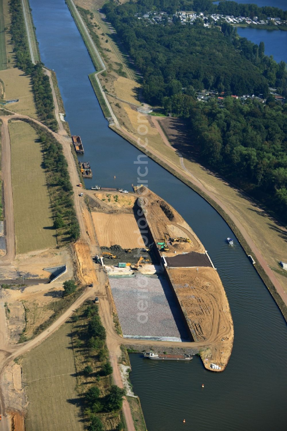 Aerial image Wolmirstedt - Construction to deepen the Mittelland Canal at Wolmirstedt in Saxony-Anhalt