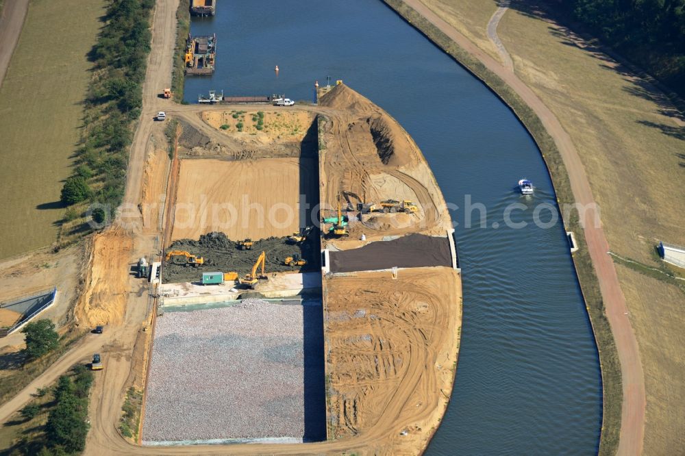 Wolmirstedt from above - Construction to deepen the Mittelland Canal at Wolmirstedt in Saxony-Anhalt