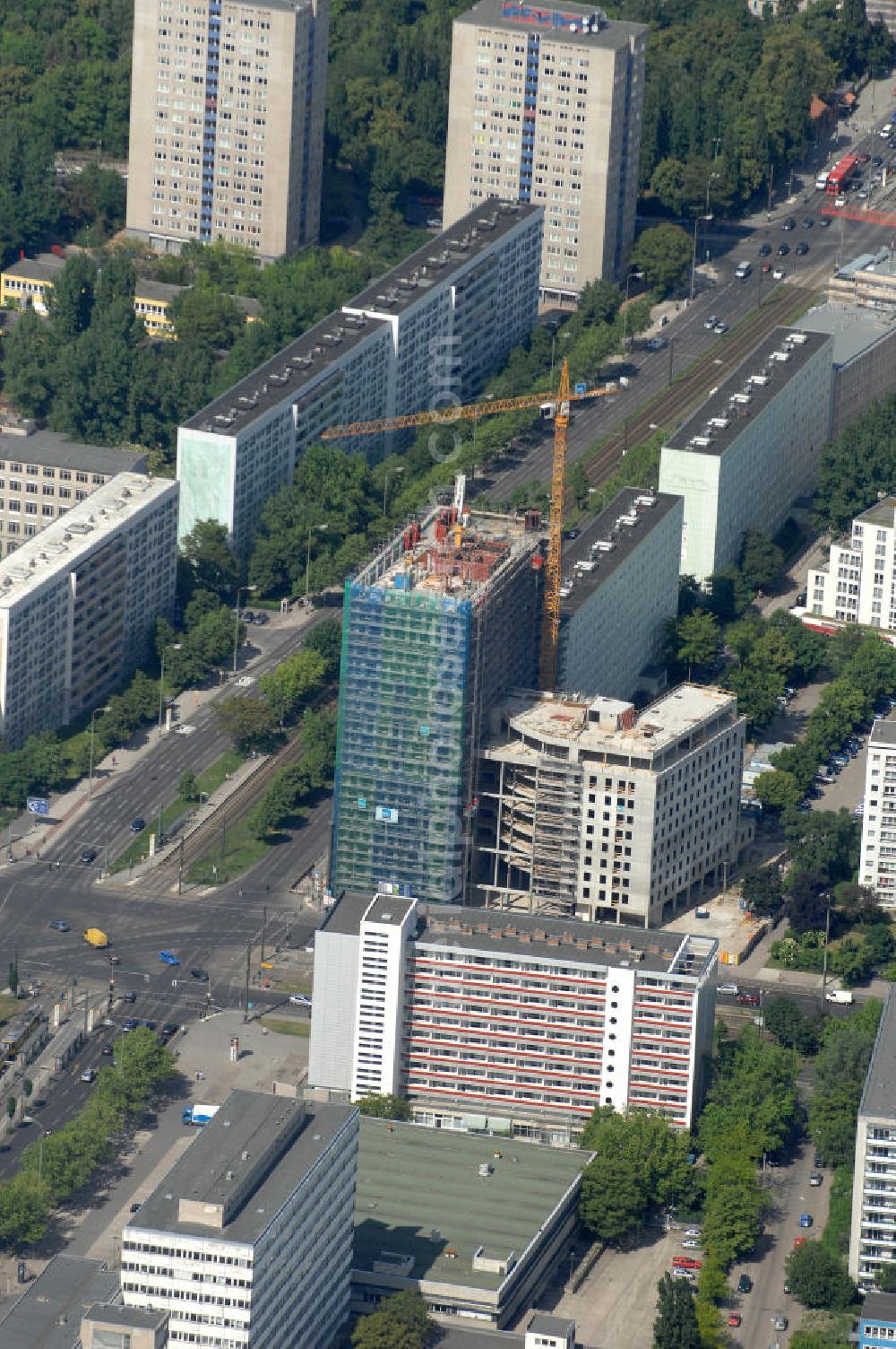 Aerial image Berlin - Blick auf die Baustelle Mollstraße 31 Ecke Otto-Braun-Straße für das neue Wohn- und Geschäftshaus mit dem Namen Königstadt-Carree. Führendes Bauunternehmen ist die DIW Bau GmbH. Kontakt: http://