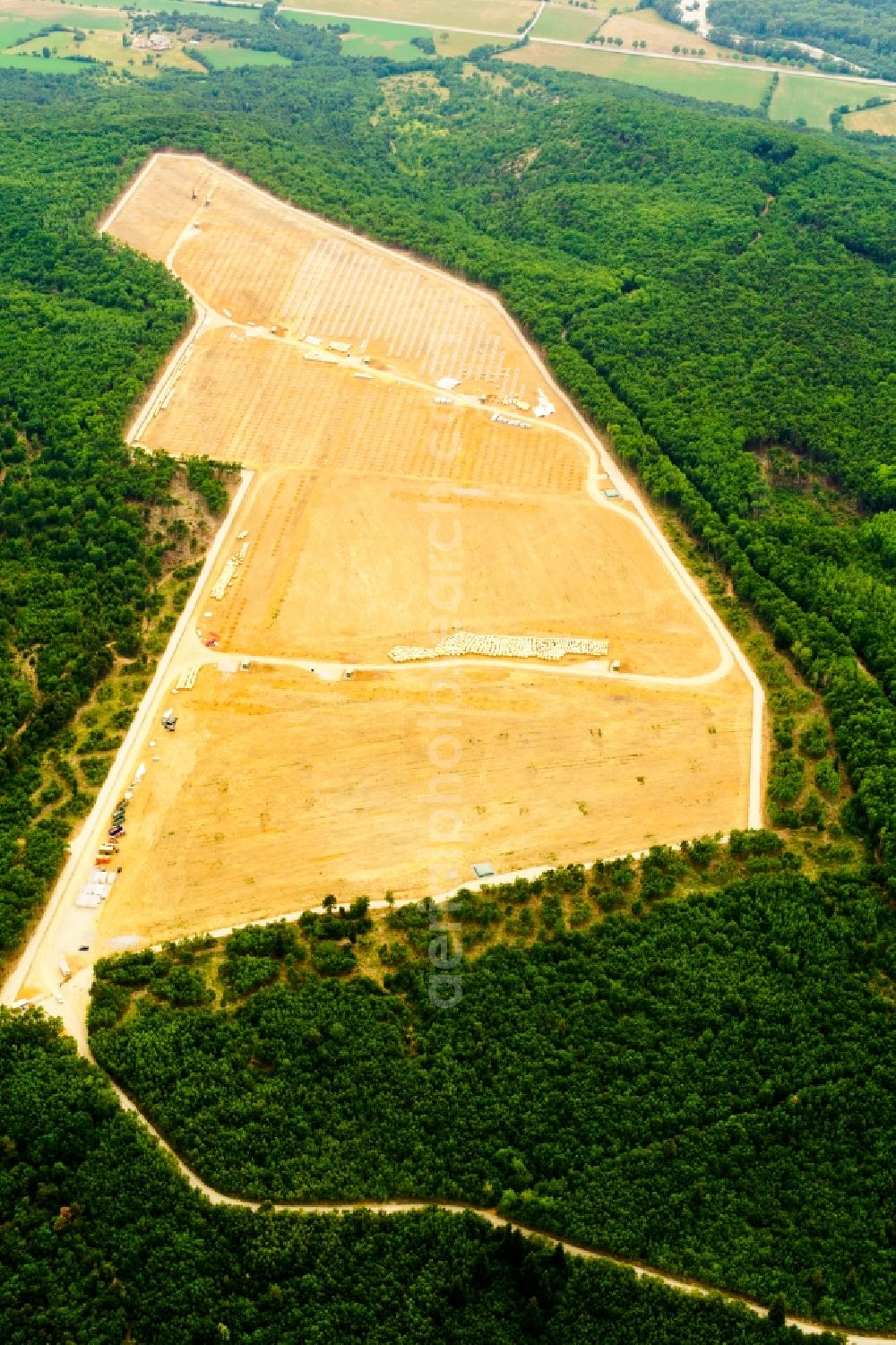 La Bâtie-Montsaléon from above - Construction site and assembly work for solar park and solar power plant in La Batie-Montsaleon in Provence-Alpes-Cote d'Azur, France