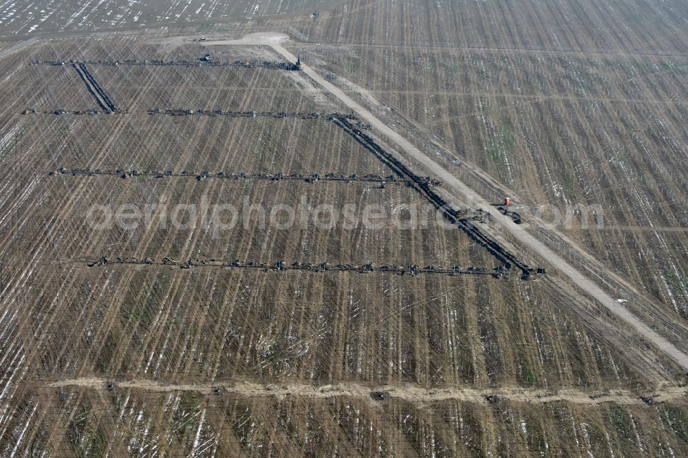 Aerial image Willmersdorf - Construction site and assembly work for solar park and solar power plant in Willmersdorf in the state Brandenburg