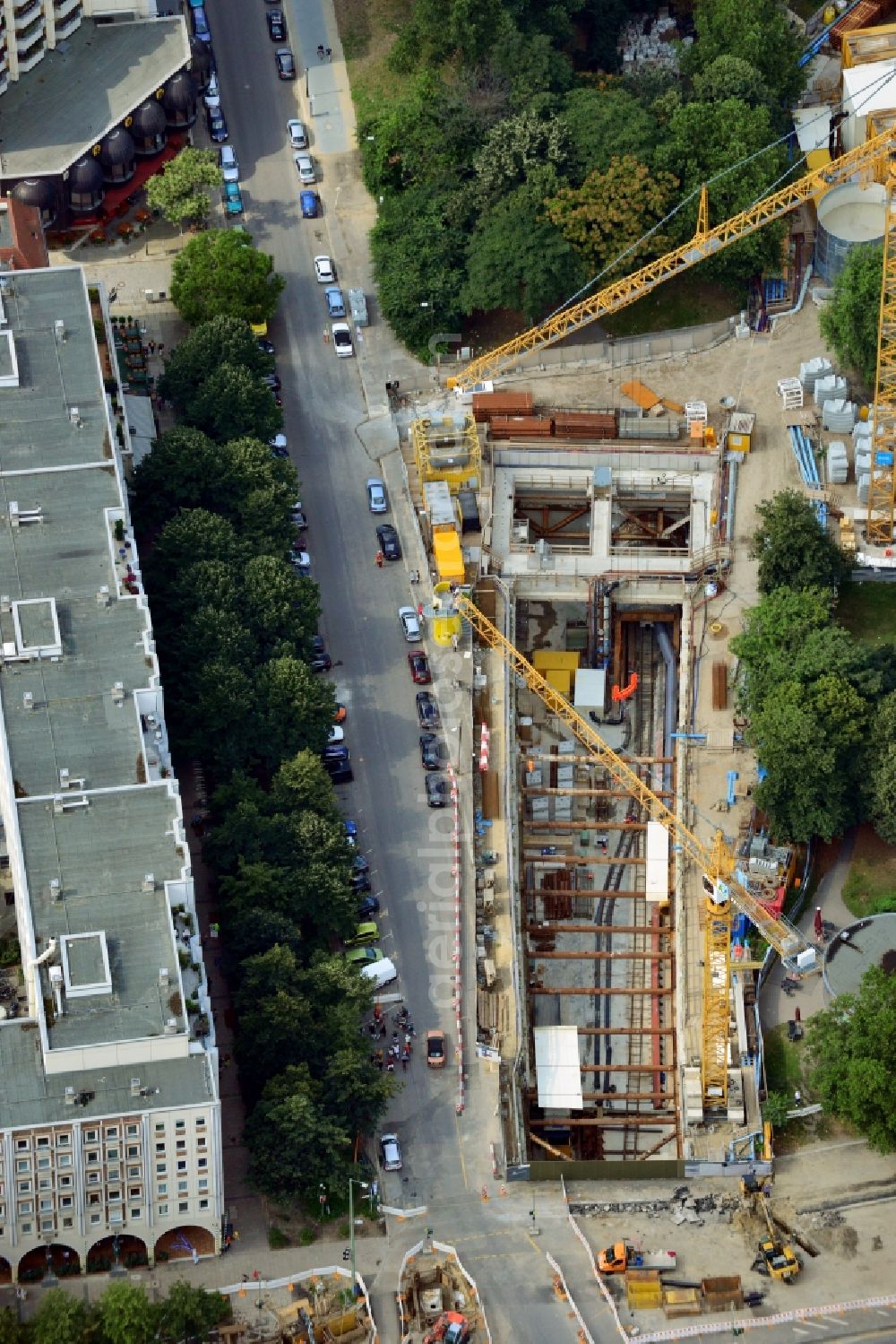 Aerial image Berlin - Construction site Berliner Rathaus Station of the underground line expansion U5 of the BVG in Berlin-Mitte