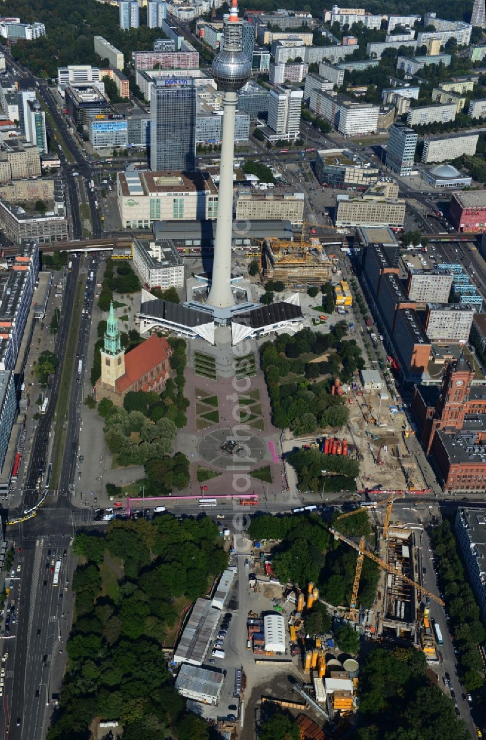 Berlin from above - Construction site Berliner Rathaus Station of the underground line expansion U5 of the BVG in Berlin-Mitte