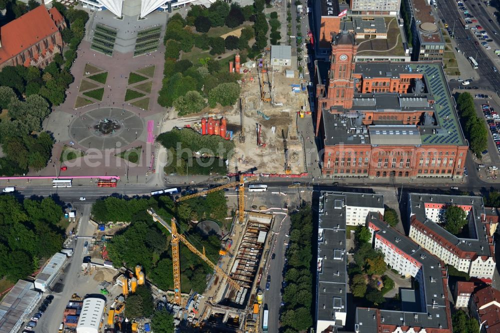 Aerial photograph Berlin - Construction site Berliner Rathaus Station of the underground line expansion U5 of the BVG in Berlin-Mitte