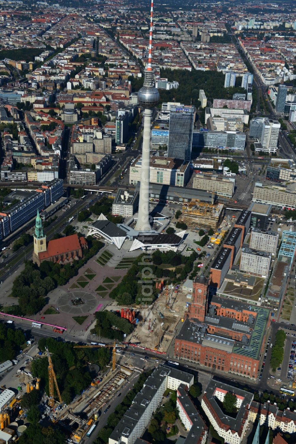 Berlin from the bird's eye view: Construction site Berliner Rathaus Station of the underground line expansion U5 of the BVG in Berlin-Mitte