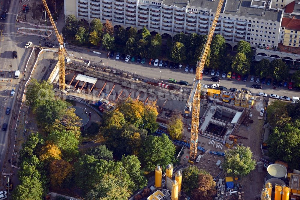 Aerial photograph Berlin - Construction site Berliner Rathaus Station of the underground line expansion U5 of the BVG in Berlin-Mitte