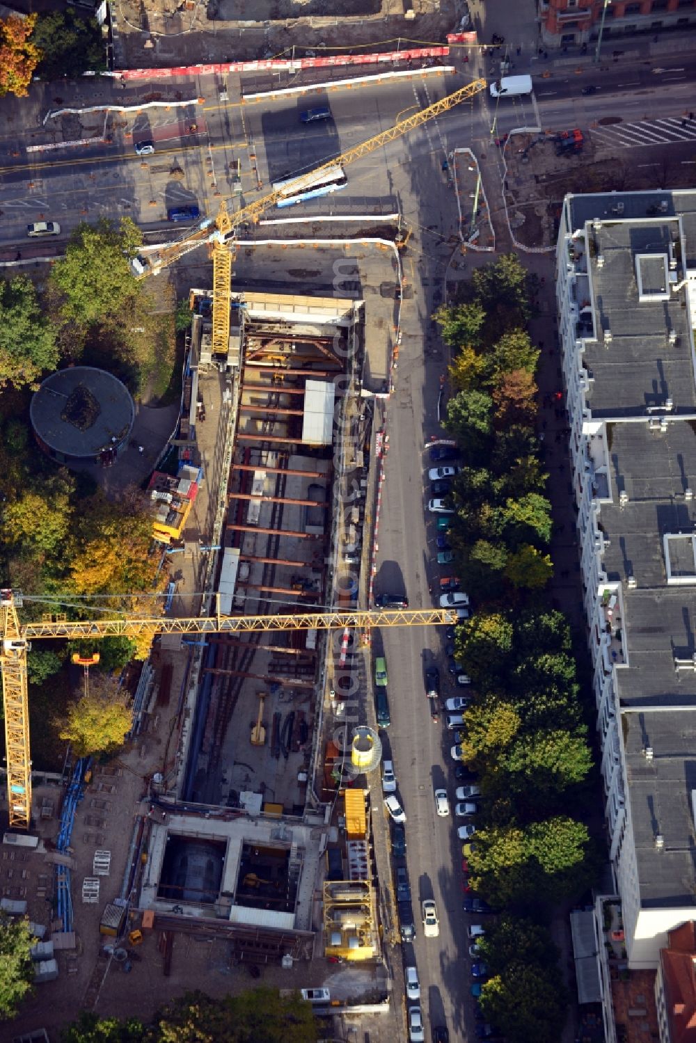 Aerial image Berlin - Construction site Berliner Rathaus Station of the underground line expansion U5 of the BVG in Berlin-Mitte