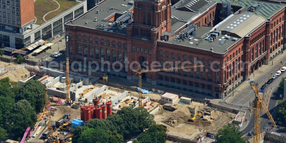 Berlin Mitte from above - Construction site Berliner Rathaus Station of the underground line expansion U5 of the BVG in Berlin-Mitte