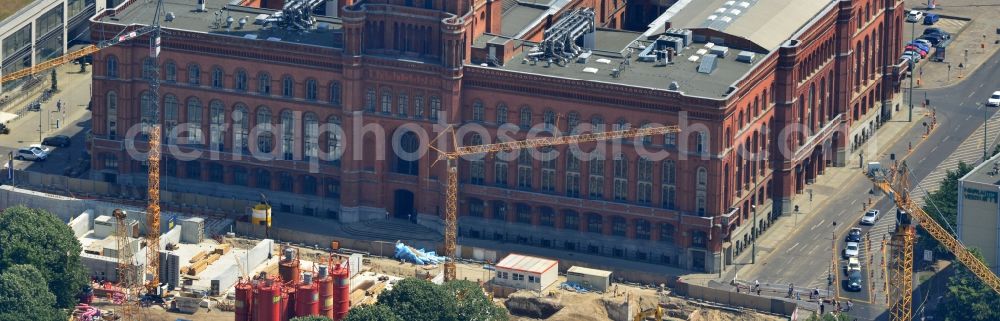 Berlin Mitte from above - Construction site Berliner Rathaus Station of the underground line expansion U5 of the BVG in Berlin-Mitte