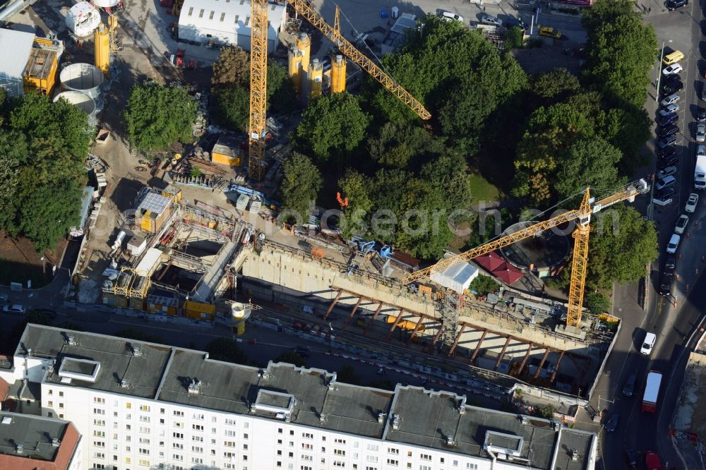 Berlin Mitte from the bird's eye view: Construction site Berliner Rathaus Station of the underground line expansion U5 of the BVG in Berlin-Mitte