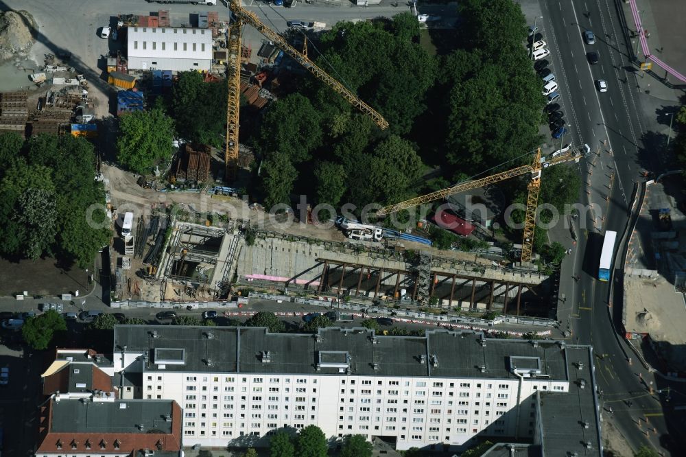 Aerial image Berlin - Construction site Berliner Rathaus Station of the underground line expansion U5 of the BVG in Berlin-Mitte