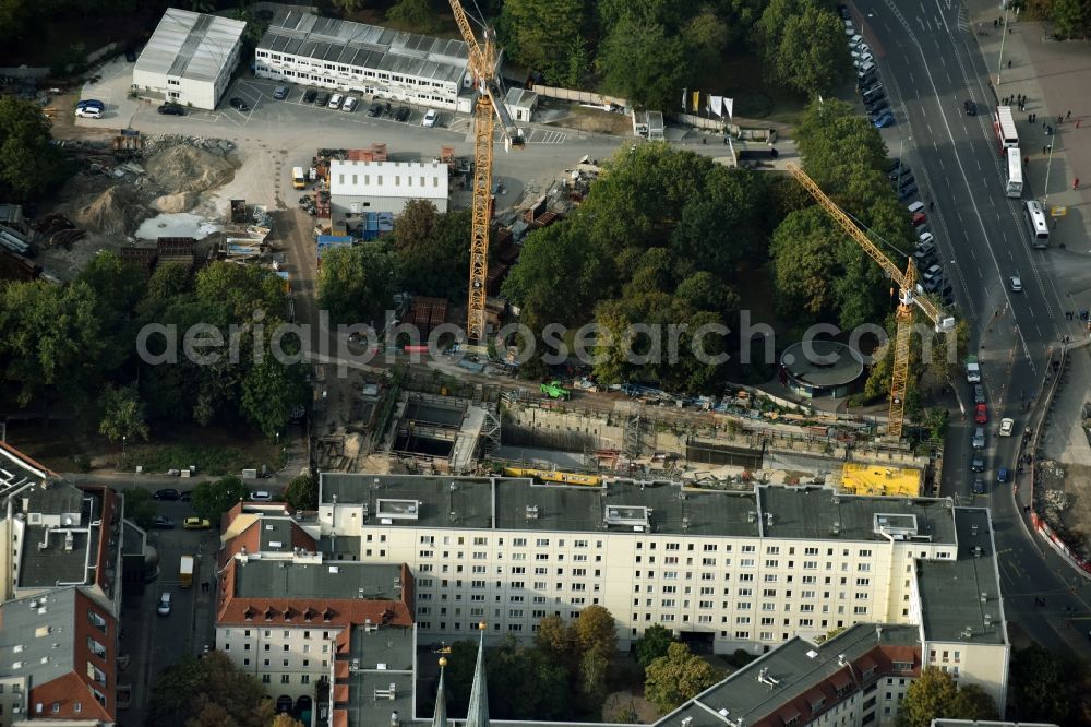 Berlin from the bird's eye view: Construction site Berliner Rathaus Station of the underground line expansion U5 of the BVG in Berlin-Mitte