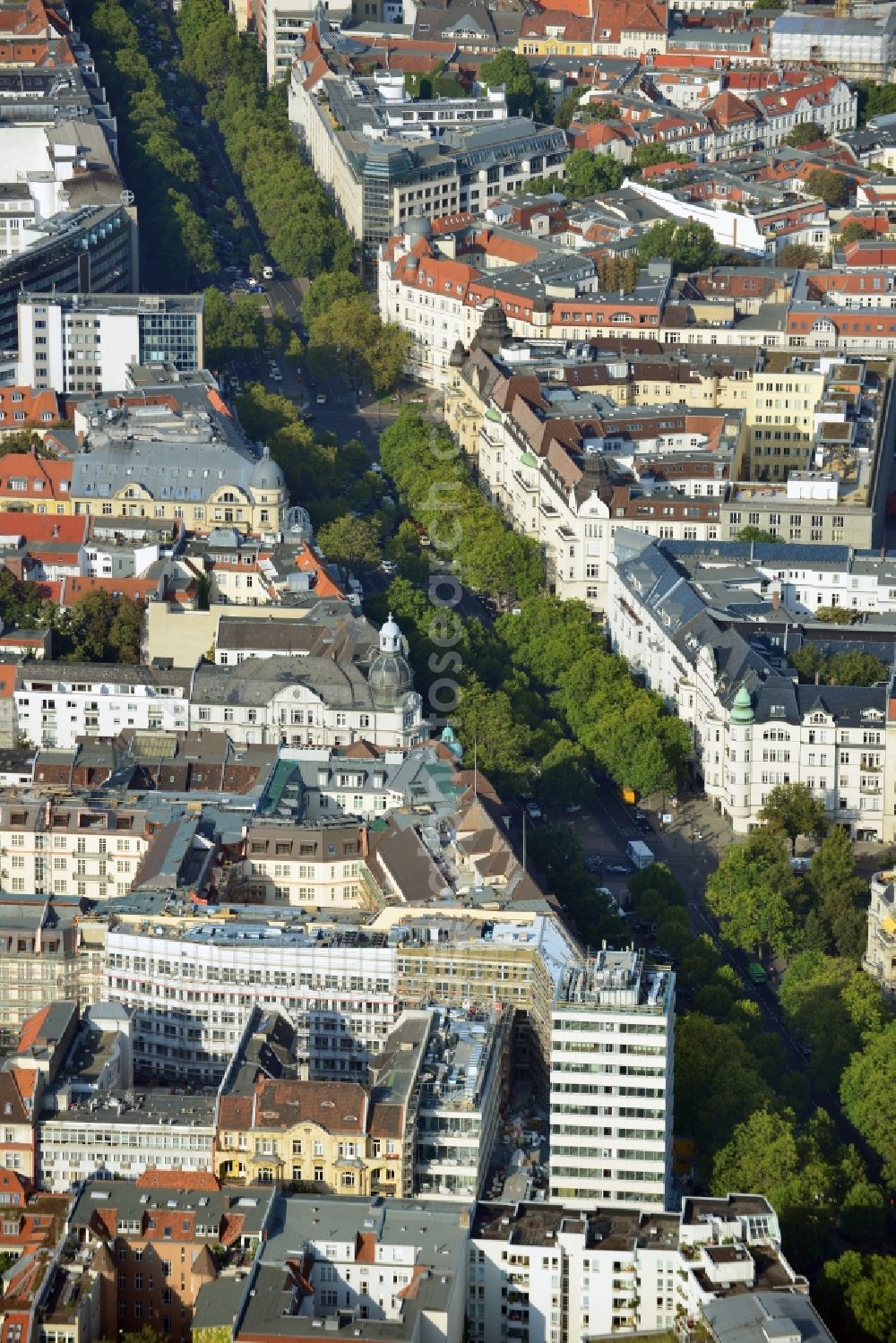 Aerial image Berlin - Site for the new office and retail building N ° 195 Kurfürstendamm. ALPINE Bau AG, Germany through the implementation of the structural work and refurbishment of the listed building