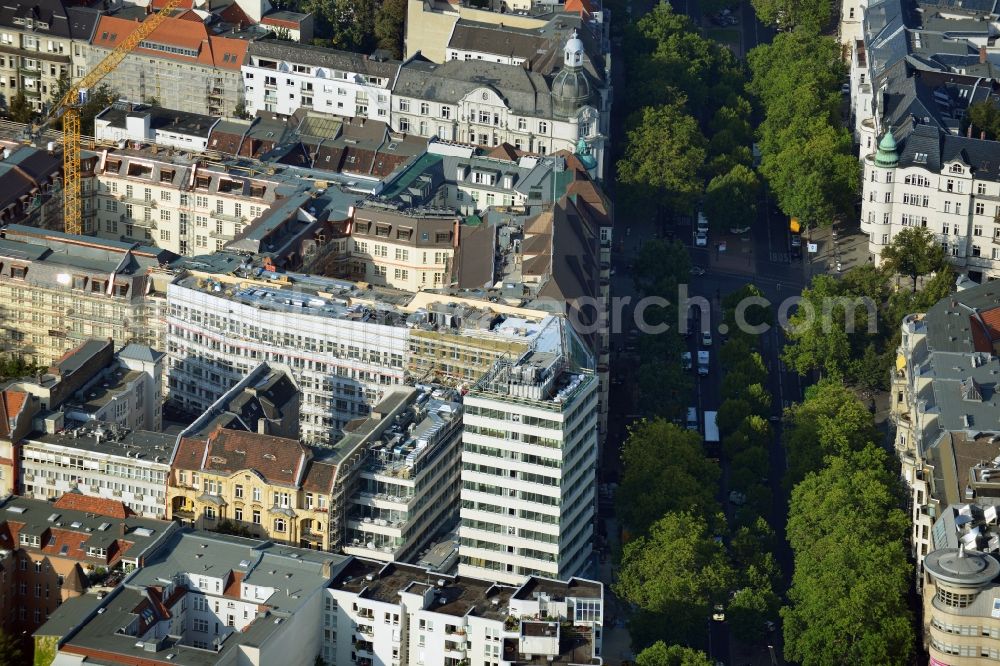 Aerial photograph Berlin - Site for the new office and retail building N ° 195 Kurfürstendamm. ALPINE Bau AG, Germany through the implementation of the structural work and refurbishment of the listed building