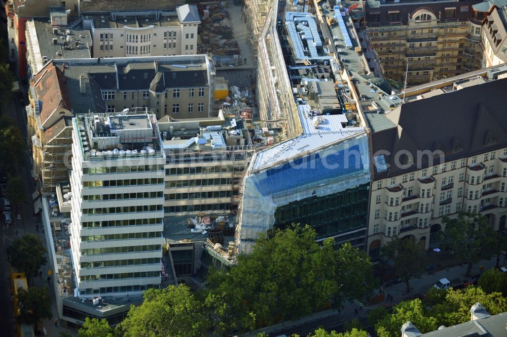 Aerial photograph Berlin - Site for the new office and retail building N ° 195 Kurfürstendamm. ALPINE Bau AG, Germany through the implementation of the structural work and refurbishment of the listed building