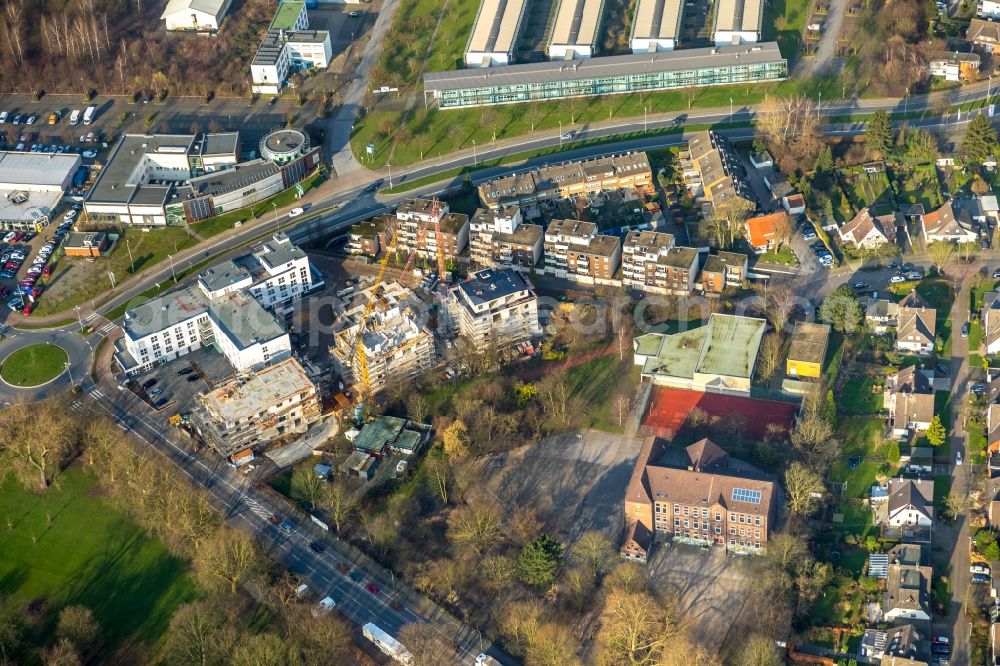 Herne from the bird's eye view: Construction site of the new buildings of the retirement home Westring - Forellstrasse in Herne in the state North Rhine-Westphalia