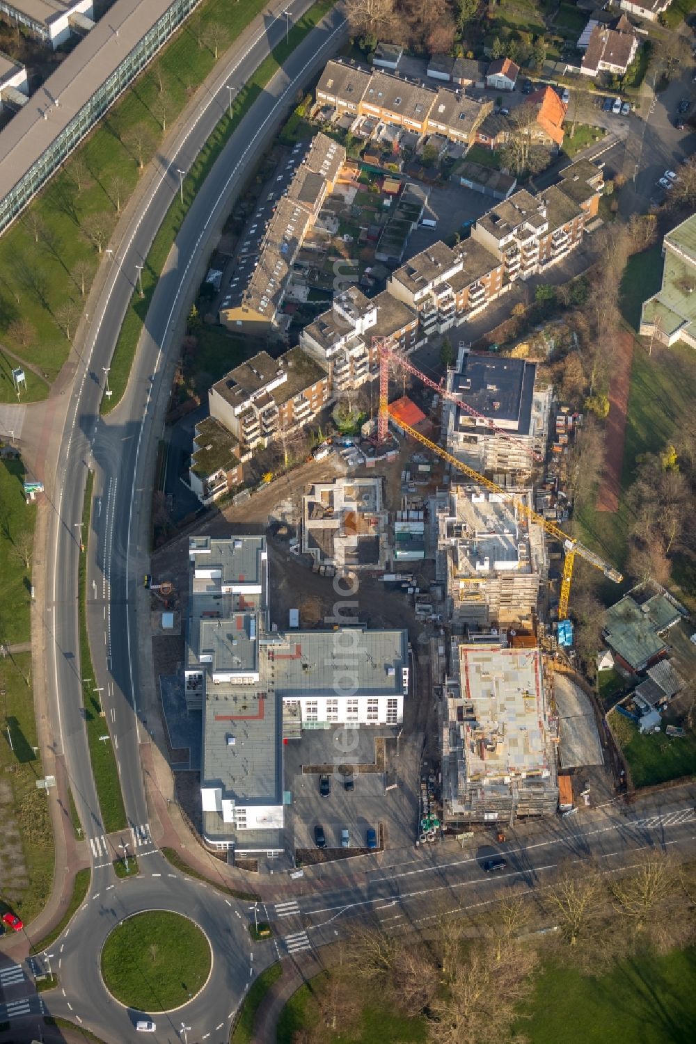 Herne from above - Construction site of the new buildings of the retirement home Westring - Forellstrasse in Herne in the state North Rhine-Westphalia