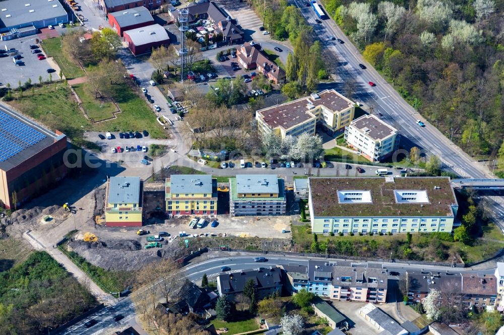 Aerial image Oberhausen - Construction site of the new buildings of the retirement home - retirement ASB Seniorenzentrum on Annemarie-Renger-Weg in Oberhausen in the state North Rhine-Westphalia, Germany