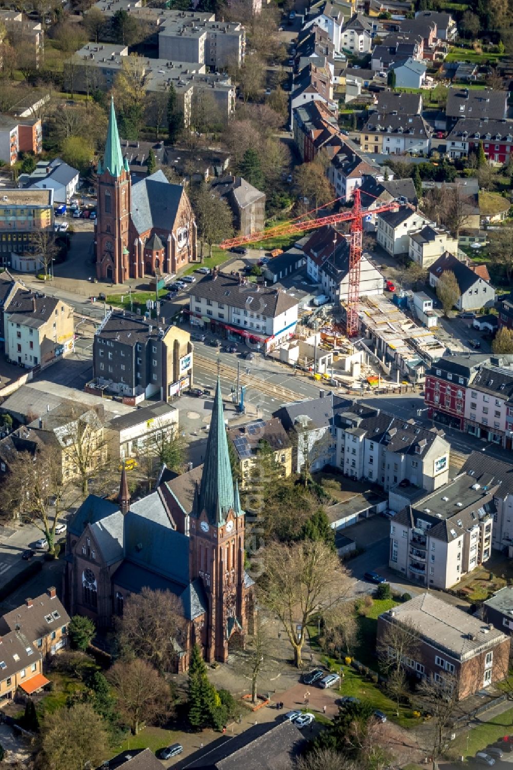 Aerial image Bochum - Construction site of the new buildings of the retirement home - retirement of ASISA GmbH on Wittener Strasse - Goystrasse in Bochum in the state North Rhine-Westphalia, Germany