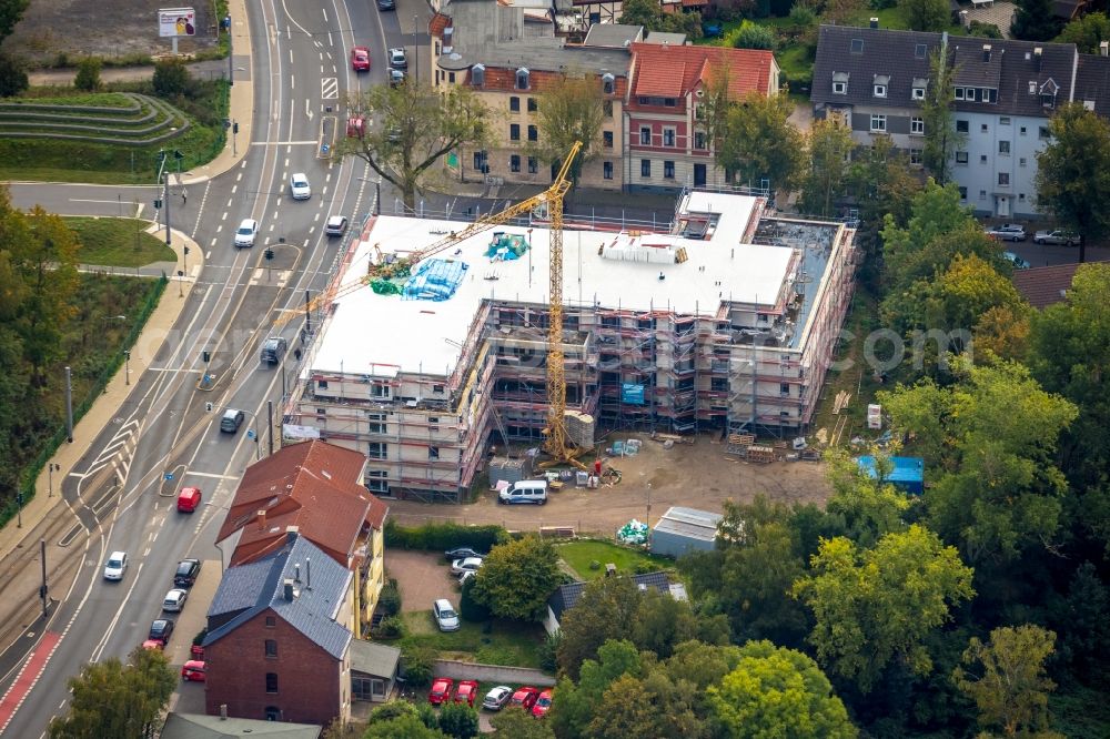 Aerial image Bochum - Construction site of the new buildings of the retirement home - retirement of Belia Seniorenresidenzen GmbH built by the AUREUS Residenzbau GmbH in Bochum in the state North Rhine-Westphalia, Germany