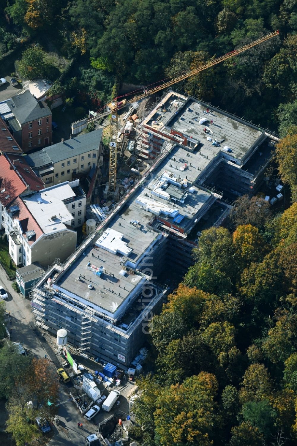 Brandenburg an der Havel from above - Construction site of the new buildings of the retirement home - retirement on Bergstrasse in Brandenburg an der Havel in the state Brandenburg, Germany