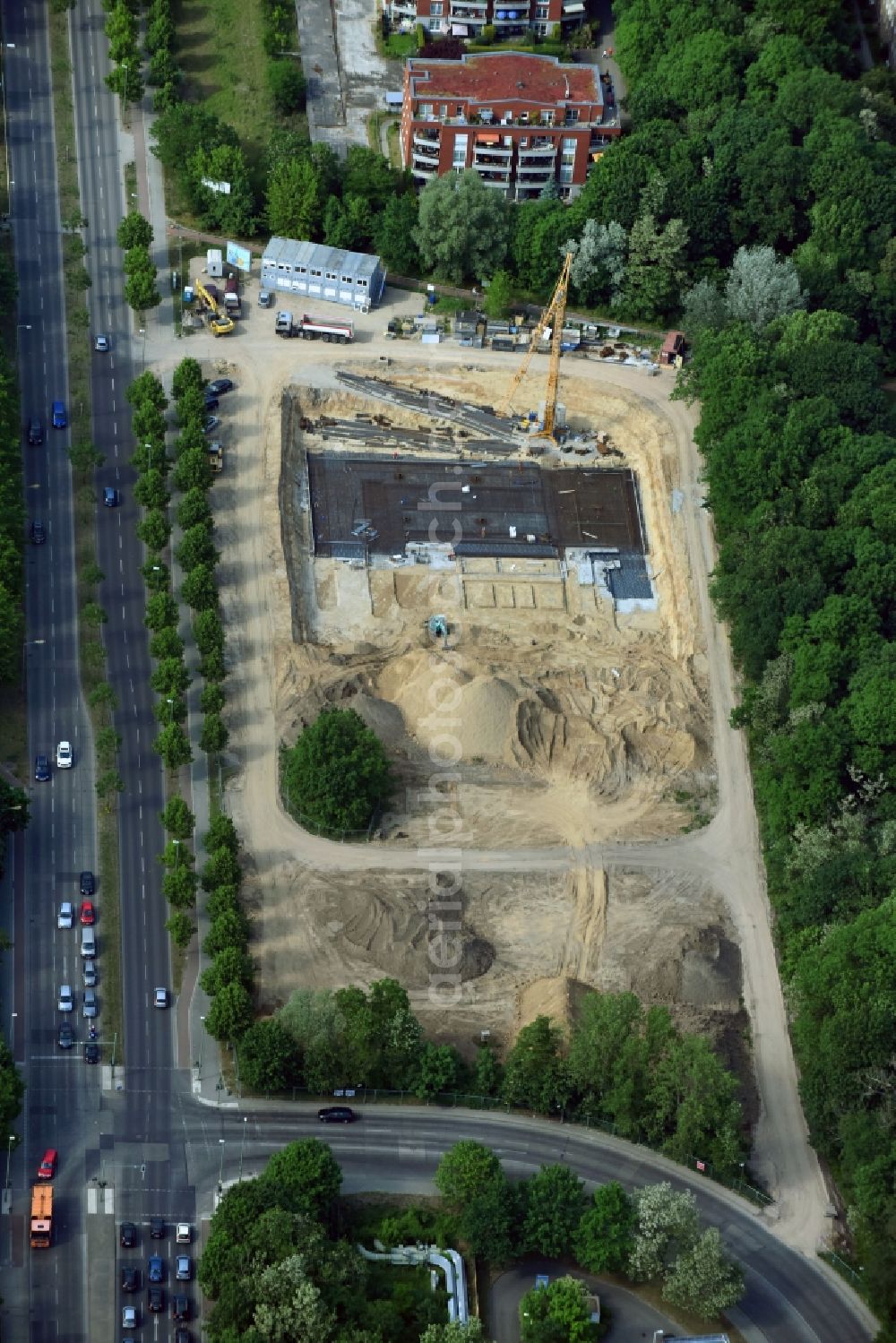 Aerial image Berlin - Construction site of the new buildings of the retirement home - retirement Blumberger Damm corner Altentreptower Strasse in the district Marzahn-Hellersdorf in Berlin, Germany