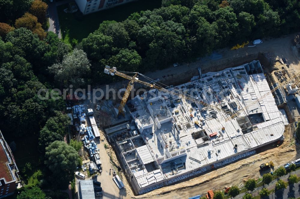 Aerial image Berlin - Construction site of the new buildings of the retirement home - retirement Blumberger Damm corner Altentreptower Strasse in the district Marzahn-Hellersdorf in Berlin, Germany